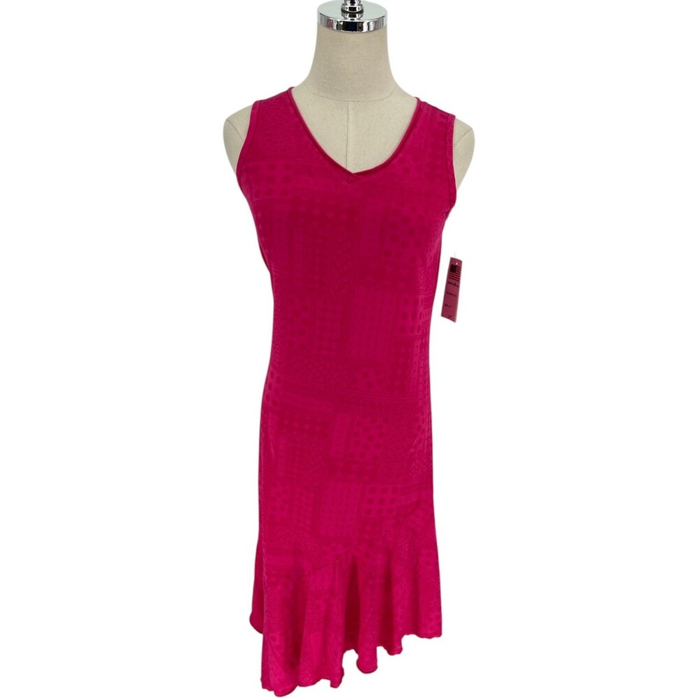 CMC Color Me Cotton Dress Womens Size XS Hot Pink Geometric Patchwork Asymmetric